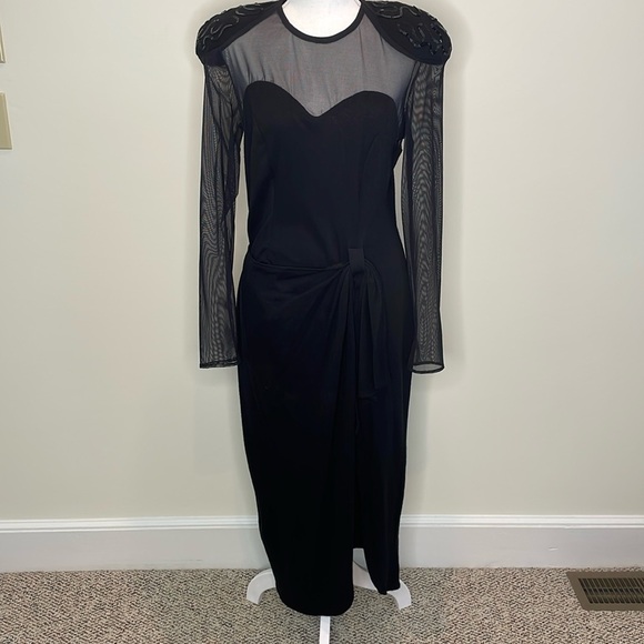 Monica Heart Dressy Black Long Dress With Sheer Panels & Sequins. Size 12 - Picture 1 of 9